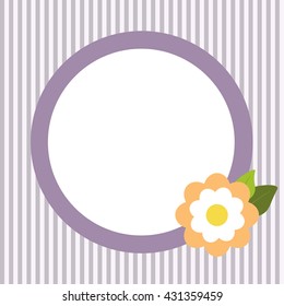 Invitation Card With Abstract Orange Flower And Lilac Stripes