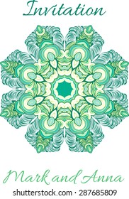 Invitation card with abstract ornament in circle on seamless background.Vector illustration. 
