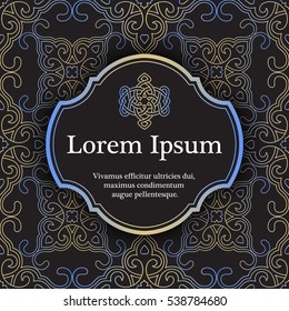 Invitation card with arabesque decor - ottoman floral pattern in gold blue color