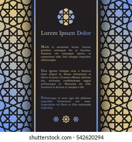 Invitation card with arabesque decor - ottoman pattern in gold blue color