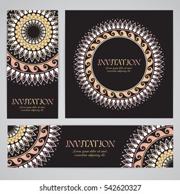 Invitation card with arabesque decor - ottoman pattern in gold and white color