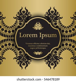 Invitation card with arabesque decor - ottoman floral pattern in gold and black color