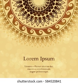 Tarjeta de invitación con decoración arabesca - adorno otomano en color dorado y marrón