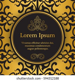 Invitation card with arabesque decor - ottoman floral pattern in gold and black color