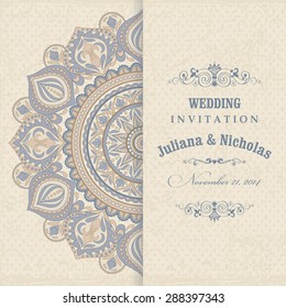 Invitation card arabic blue, and beige