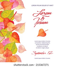 Invitation card autumn leaves design vector template. You can use it for invitations, flyers, postcards, cards and so on.