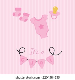 Invitation, card baby shower is a girl. Vector illustration