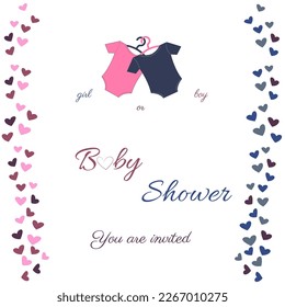Invitation card, baby shower, pink and blue, a girl or a boy, isolated