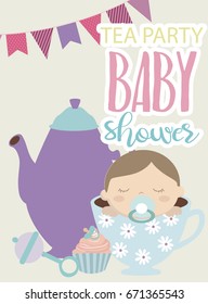 Invitation card for Baby Shower Tea party. Vector illustration