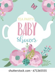 Invitation Card For Baby Shower Tea Party. Vector Illustration