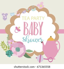 Invitation card for Baby Shower Tea party. Vector illustration
