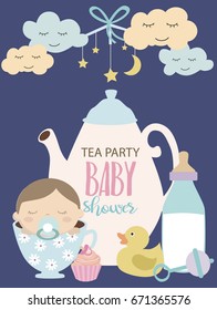 Invitation card for Baby Shower Tea party. Vector illustration