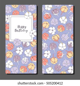 Invitation card with back side. Vector. Cotton flowers