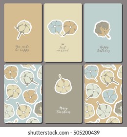 Invitation card with back side. Vector. Cotton flowers