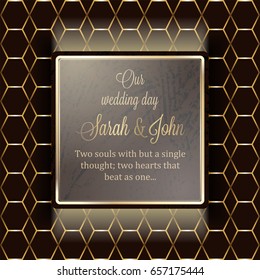Invitation card or background with antique, luxury gold frame, ornamental banner, intricate wallpaper lacy tracery baroque style booklet,fashion pattern, template for design with place for text.