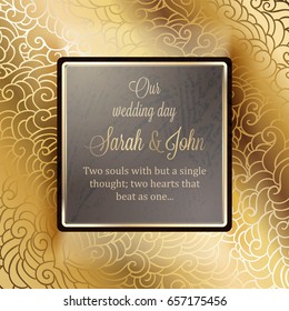 Invitation card or background with antique, luxury gold frame, ornamental banner, intricate wallpaper lacy tracery baroque style booklet,fashion pattern, template for design with place for text.