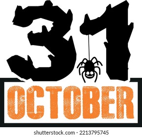 Invitation card or banner for halloween night party. 31 of october in autumn, fall season celebration of holiday. Colored letters and calligraphic inscription or decoration. Vector in flat style