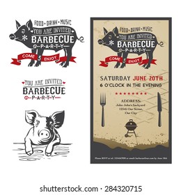 Invitation card to the barbecue party with a silhouette of a pig.