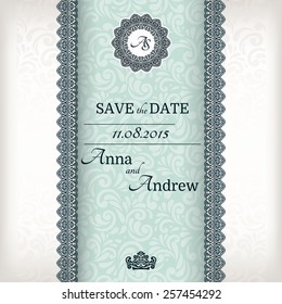Invitation card Baroque blue and silver, Vintage frame and border, seamless background