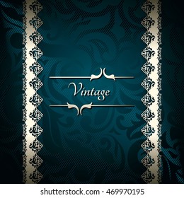 Invitation card Baroque dark blue and gold colored Vintage frame and borders