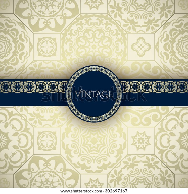 Invitation Card Baroque Light Blue Golden Stock Vector Royalty