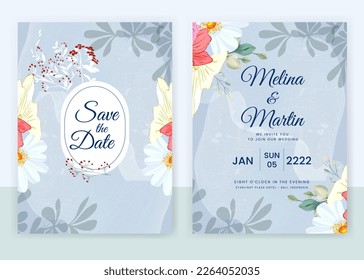 Invitation Card with beautiful blooming floral watercolor background.
Beautiful hand drawing Wedding invitation design pink rose invitation template. Elegant wedding card with beautiful floral vector.