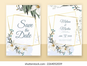 Invitation Card with beautiful blooming floral watercolor background.
Beautiful hand drawing Wedding invitation design pink rose invitation template. Elegant wedding card with beautiful floral vector.