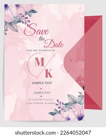 Invitation Card with beautiful blooming floral watercolor background.
Beautiful hand drawing Wedding invitation design pink rose invitation template. Elegant wedding card with beautiful floral vector.