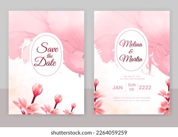 Invitation Card with beautiful blooming floral watercolor background. Beautiful hand drawing Wedding invitation design pink rose invitation template. Elegant wedding card with beautiful floral vector.