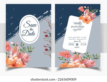Invitation Card with beautiful blooming floral watercolor background. Beautiful hand drawing Wedding invitation design pink rose invitation template. Elegant wedding card with beautiful floral vector.