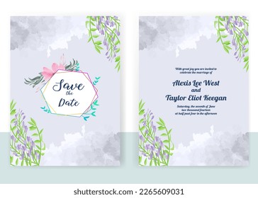 Invitation Card with beautiful blooming floral watercolor background. Beautiful hand drawing Wedding invitation design pink rose invitation template. Elegant wedding card with beautiful floral vector.