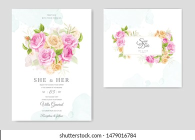 invitation card with beautiful floral and leaves. wedding card design template