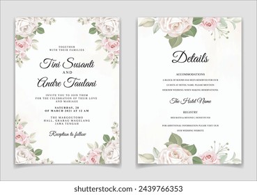 Invitation Card with Beautiful Luxury Floral Template. Illustrator and designer. Wedding Invites, save the date, Birthday Invites, Video Invites, E-Cards.