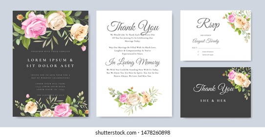 invitation card with beautiful yellow and pink roses template