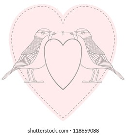 Invitation card with birds and heart