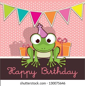 Invitation card, birthday party with cute frog