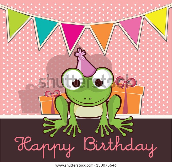 Invitation Card Birthday Party Cute Frog Stock Vector (Royalty Free ...