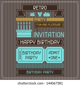 Invitation card for birthday in retro style.