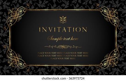 Invitation Card Black Gold Vintage Style Stock Vector (Royalty Free)  363973724 | Shutterstock