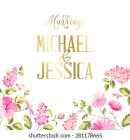 Invitation card. Blooming Garden. Vector illustration.