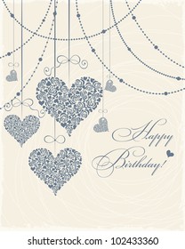 Invitation card with blue hearts