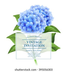 Invitation card. Blue hydrangea flowers. Vintage floral card.  Vector illustration EPS10