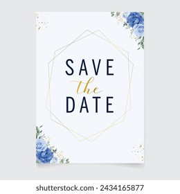 Invitation Card with Blue Luxury Floral. Illustrator and designer. Wedding Invites, save the date, Birthday Invites, Video Invites, E-Cards.