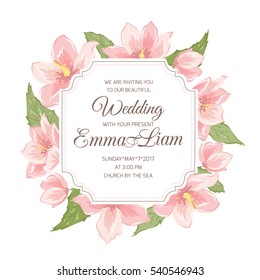 Plantilla de marco de borde de tarjeta de invitación. El invierno de Navidad se levantó hellebore flores tarjeta de invitación a matrimonio matrimonio. Marcador de posición de texto RSVP. Rosa, verde, amarillo, beige. Ilustración detallada del diseño vectorial.