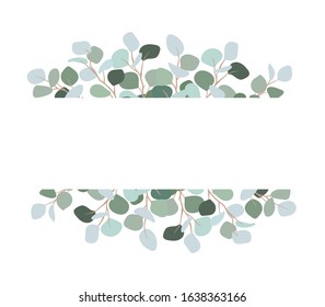 Invitation card with a border of green branches. Place for text. Simple vector illustration, element for design of invitation, wedding, birthday