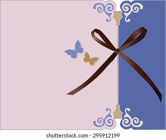 Invitation card with bow and ornaments in blue. Vector