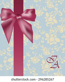 Invitation card with bow and ornaments in blue. Vector