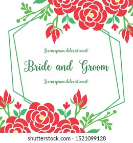 Invitation card of bride and groom, with element of red rose flower frame. Vector