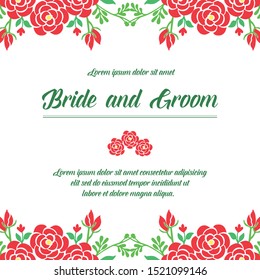 Invitation card of bride and groom, with element of red rose flower frame. Vector