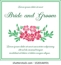 Invitation card of bride and groom, with style of pink wreath frame. Vector